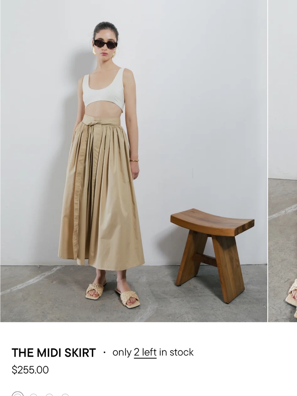 NWT By Sloan High-Waist Cream Midi Skirt with Tie Waist